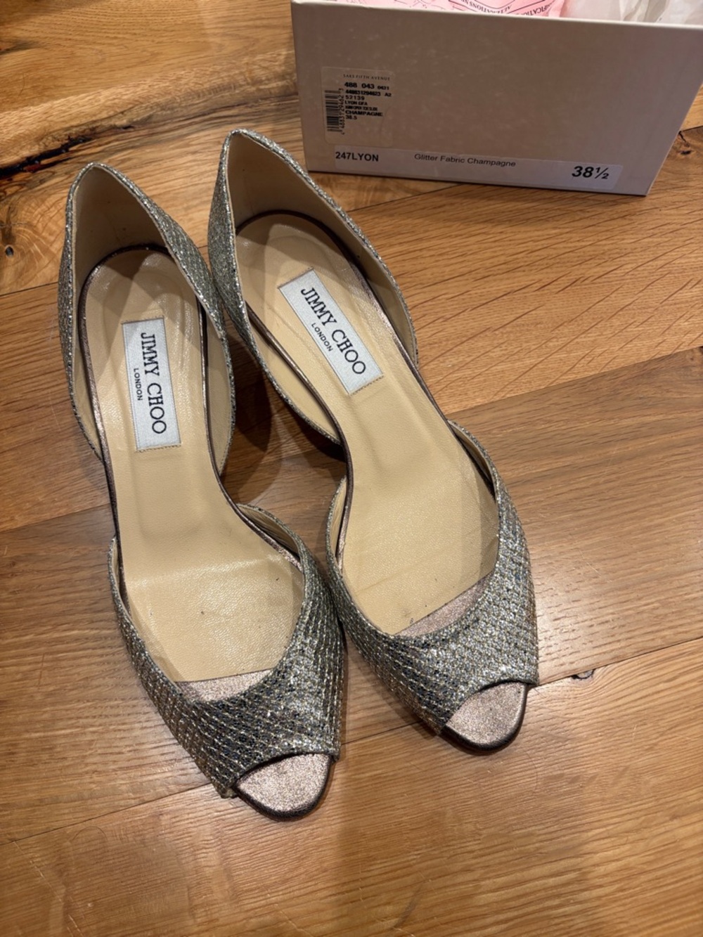 Jimmy Choo Champagne Glitter D'Orsay Peep-Toe Heels
